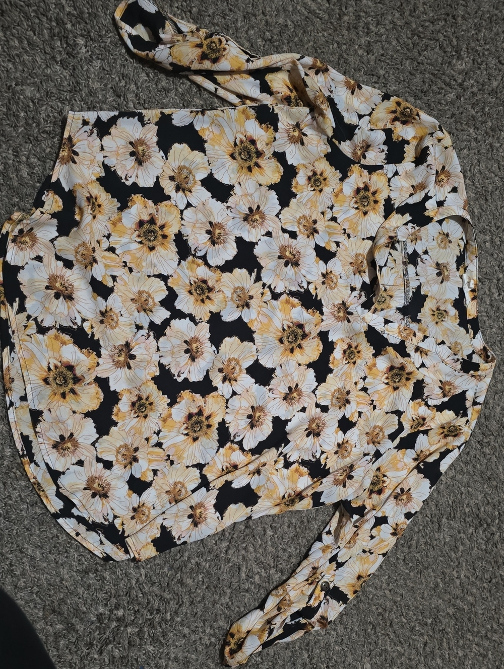 Maurices Black Blouse with Yellow and White Floral Print